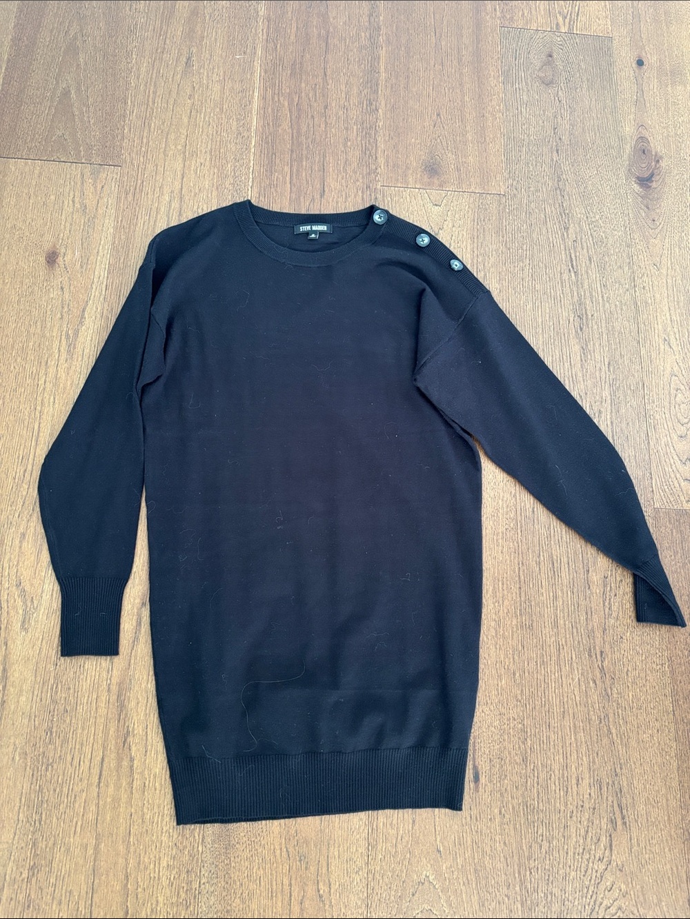 STINE GOYA Black Button-Shoulder Crewneck sweater dress